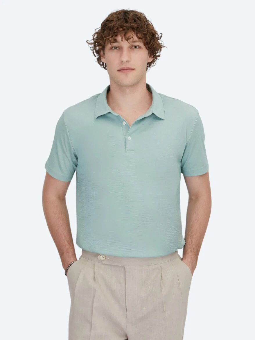 Yeşil Polo Yaka Pamuk Karışımlı T-Shirt - 1