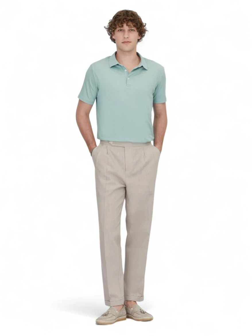Yeşil Polo Yaka Pamuk Karışımlı T-Shirt - 2