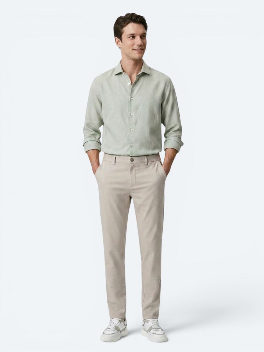 Yeşil Regular Fit Uzun Dokuma Casual Pamuk Karışımlı Gömlek - 3