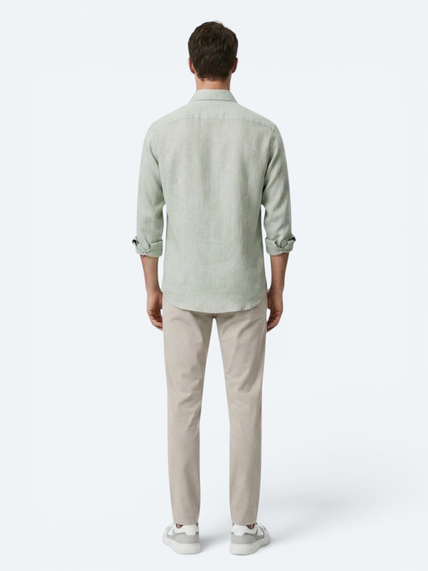 Yeşil Regular Fit Uzun Dokuma Casual Pamuk Karışımlı Gömlek - 5