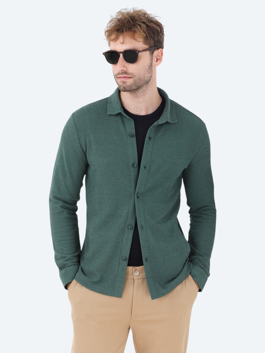 Yeşil Regular Fit Uzun Overshırt - 1