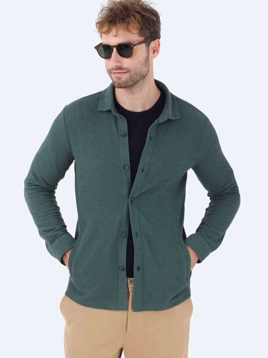 Yeşil Regular Fit Uzun Overshırt - 3