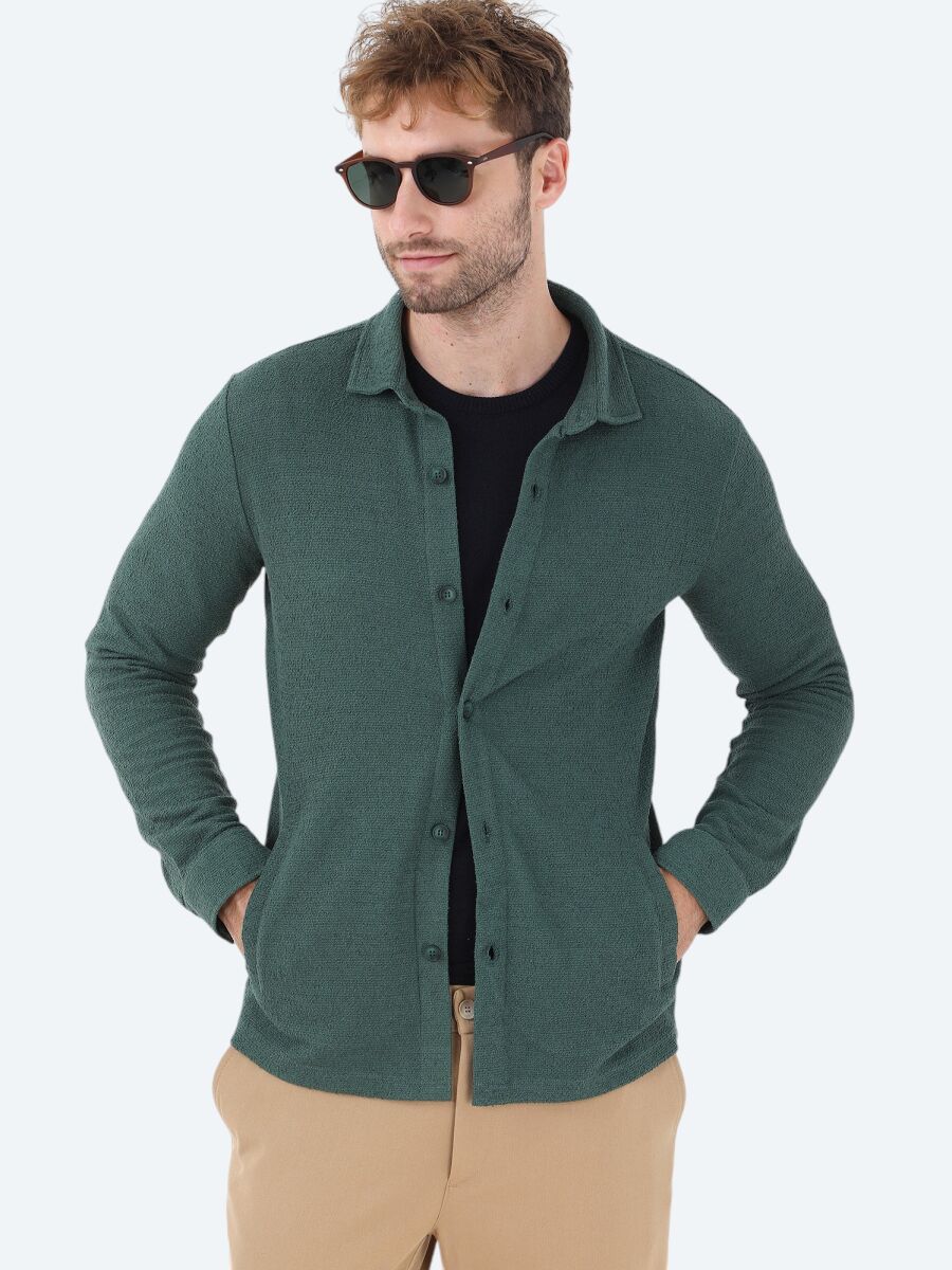 Yeşil Regular Fit Uzun Overshırt - 3