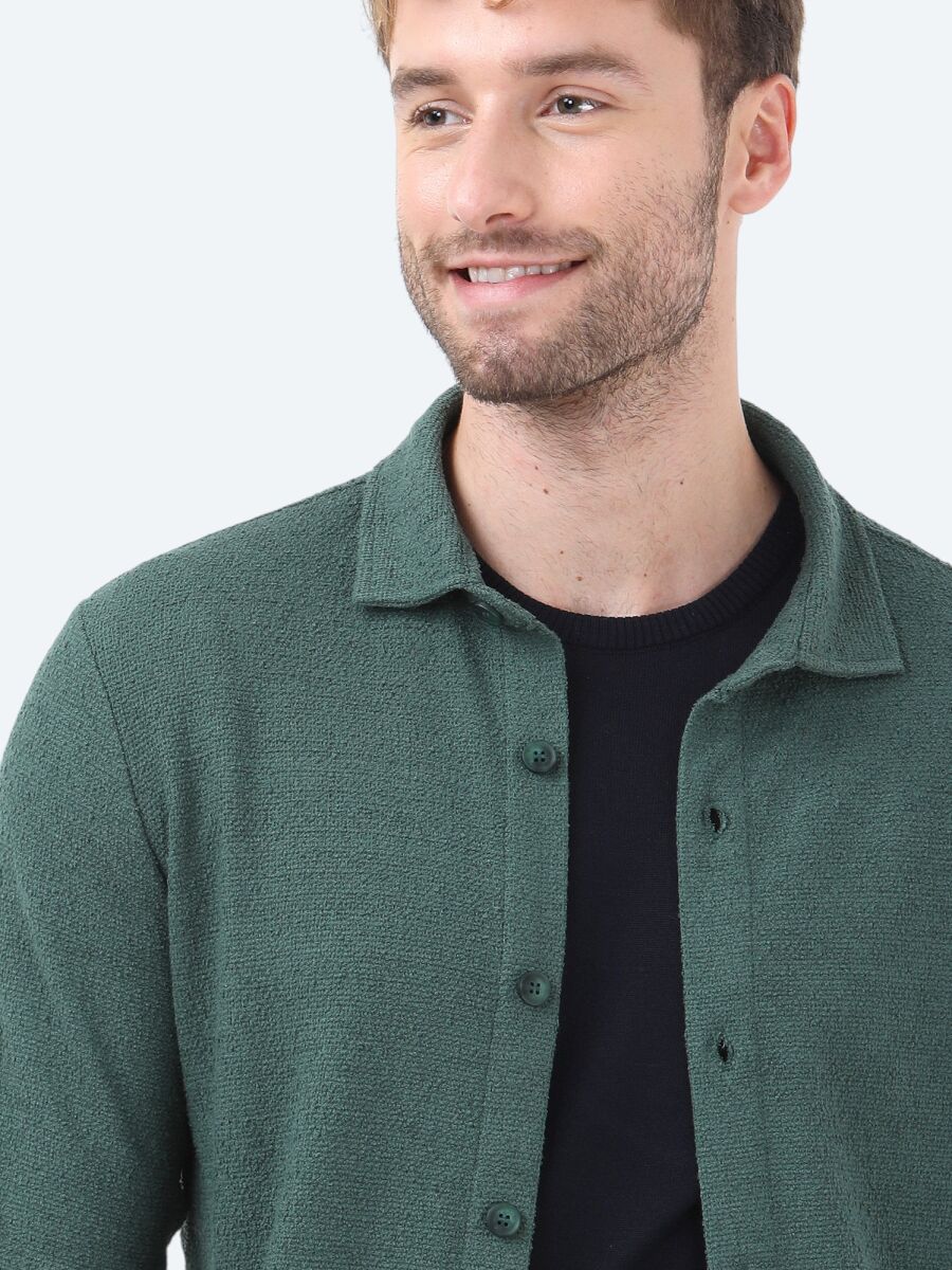 Yeşil Regular Fit Uzun Overshırt - 4